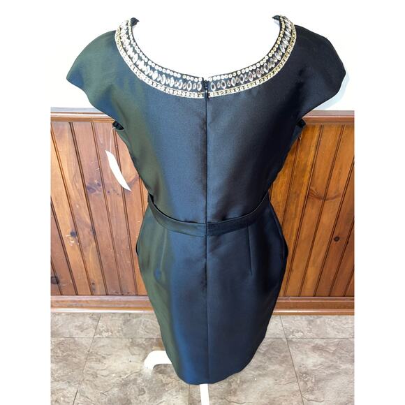 Alex Evenings Satin Black Midi Dress with Metallic Trim - Picture 6 of 12